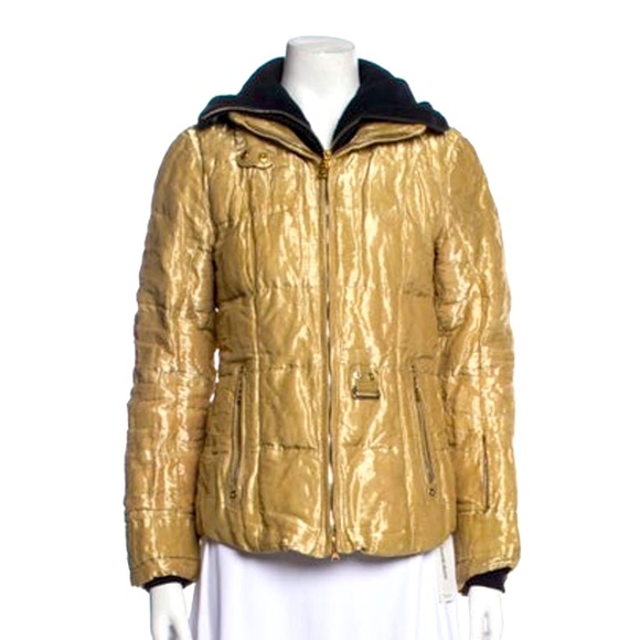 Bogner Gold Quilted Women's Jacket with Rhinestone Embellished Hood - Picture 1 of 4